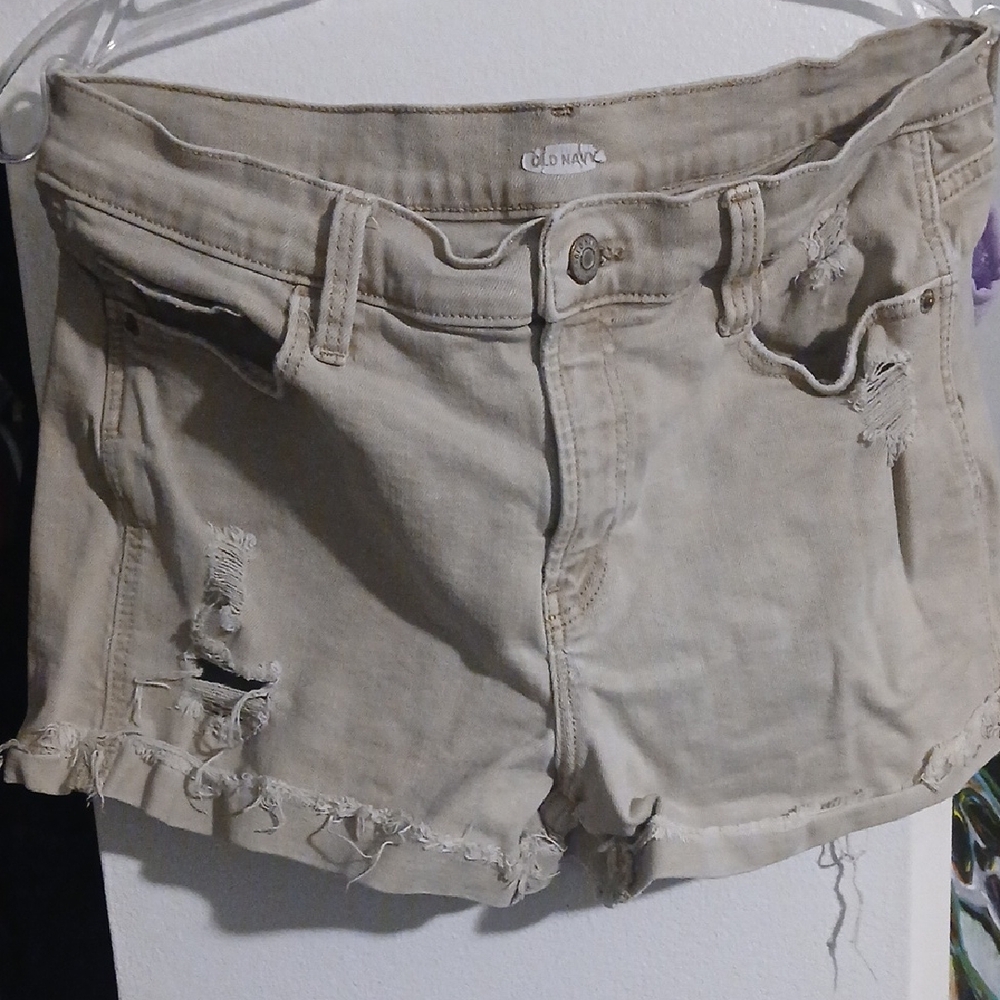 Old Navy Women's Light Tan Distressed Jean Shorts